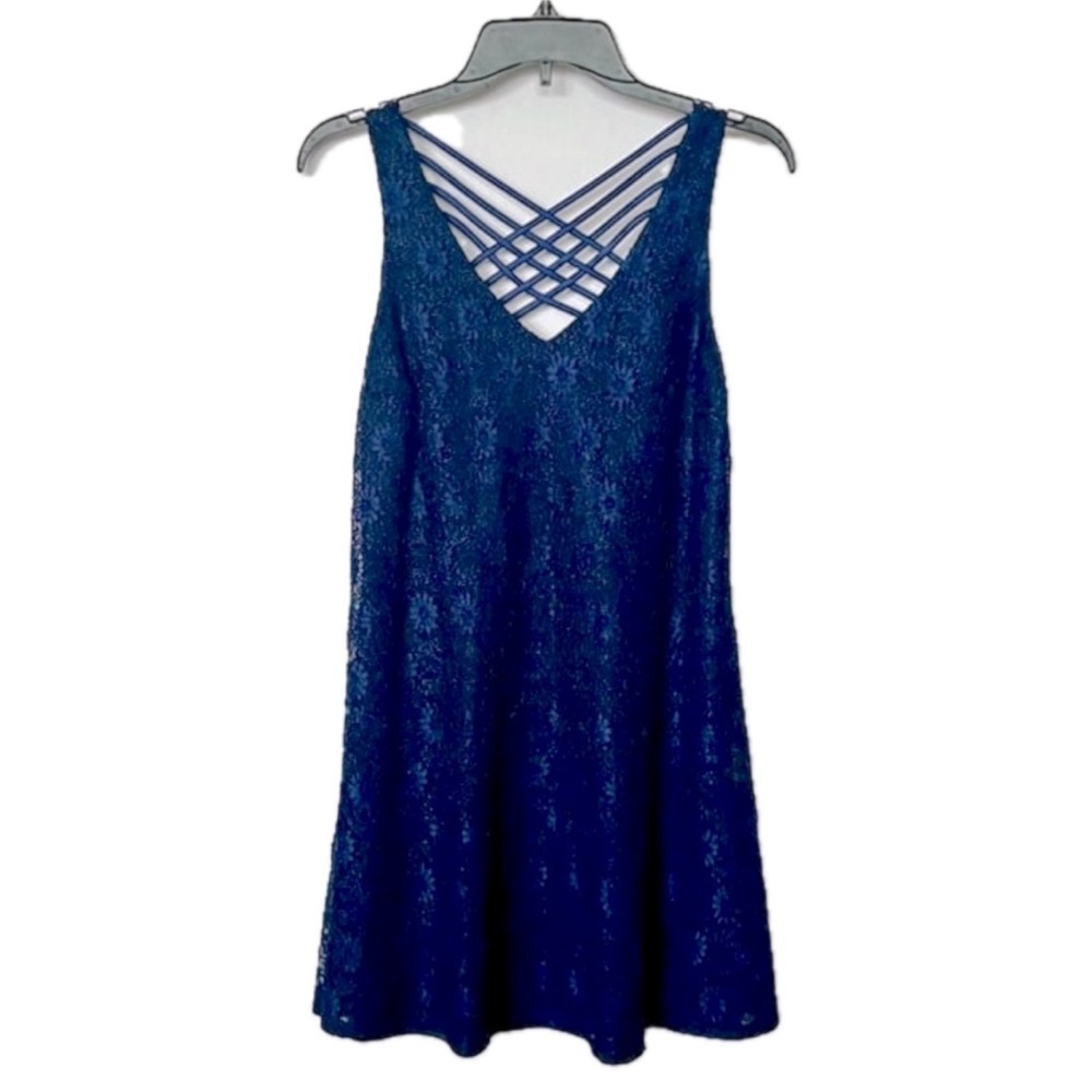 Sequin Hearts Navy Blue Baby Doll Dress with Lace and Sequins, Fully Lined, Sz M